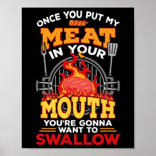 Poster Carne Na Sua Boca Churrasco Grelhador Engraçado Bb