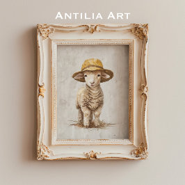 Poster Carneiro com Pintura de Chapéu Animais de Fazenda
