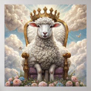 Poster Carneiro com uma coroa sobre um trono