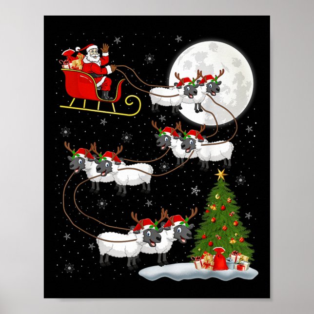 Poster Carneiros Papais noeis De Ovelhas Sleigh Voando En (Frente)