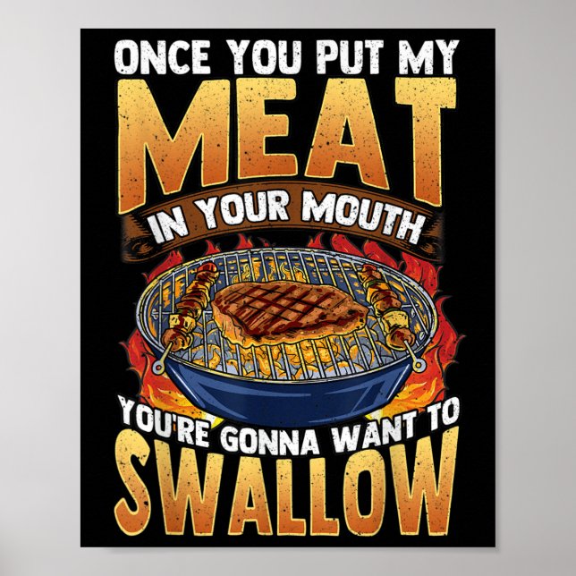 Poster Carnes De Piada Barbeque Engraçadas Na Boca Querem (Frente)