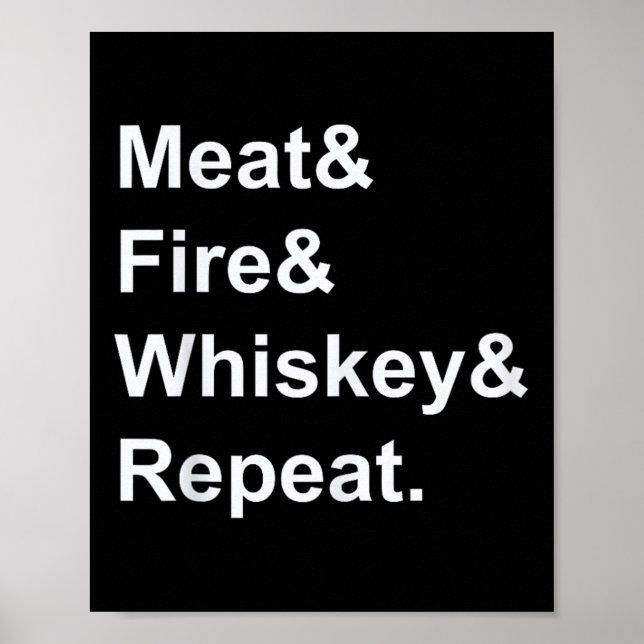 Poster Carnes Fogo Whiskey Repetir Barbecue Camisas Engra (Frente)