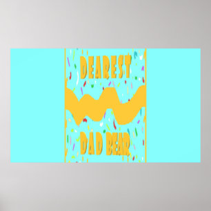 Poster Caro Pai Urso design com cor de mostarda azul