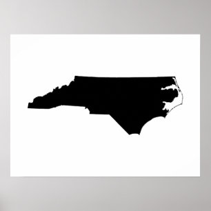 Pôster Carolina do Norte em Preto e Branco