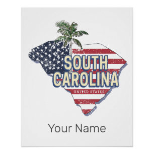 Pôster Carolina do Sul Estados Unidos Retro Map Vintage E