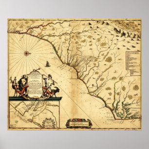 Pôster Carolinas com norte ao mapa de RightPanoramic