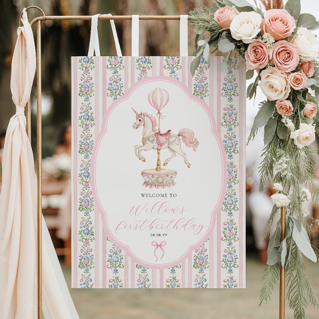 Poster Carousel Pink First Birthday Welcome (Criador carregado)