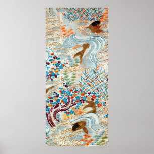 Pôster Carpa e água corrente japonesas do vintage