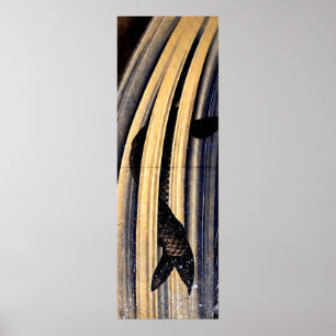 Pôster Carpa que pula acima de uma cascata por Hokusai