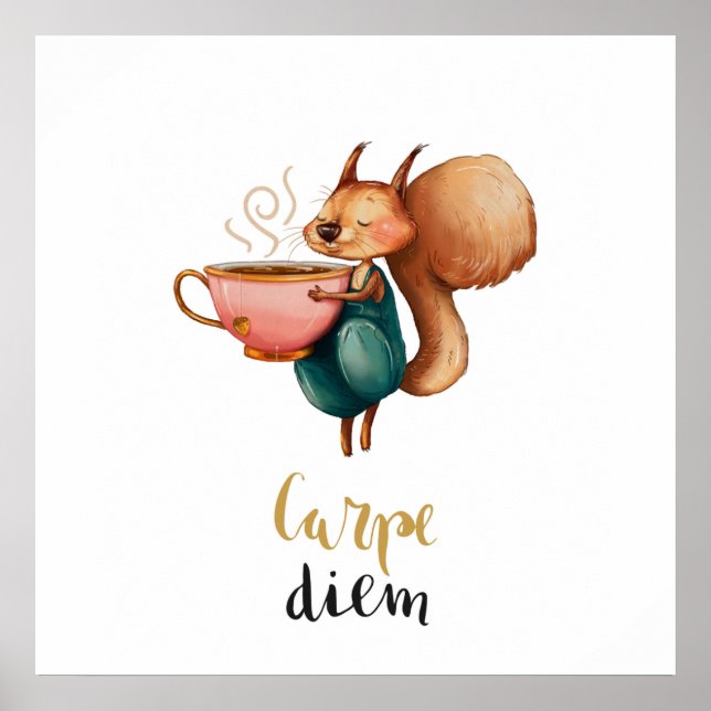 Poster Carpe Diem Whimsical Squirrel (Frente)