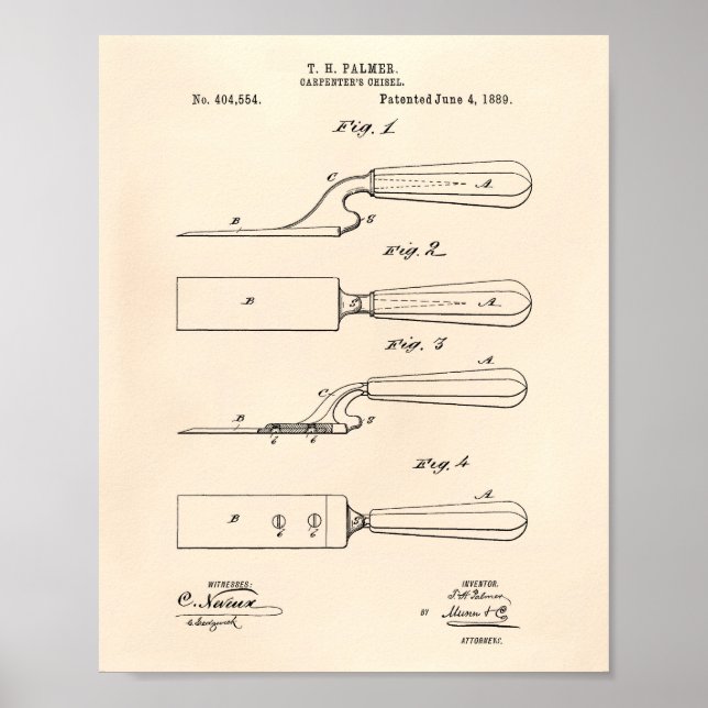 Pôster Carpenter's Chisel 1889 Patent Art Old Peper (Frente)