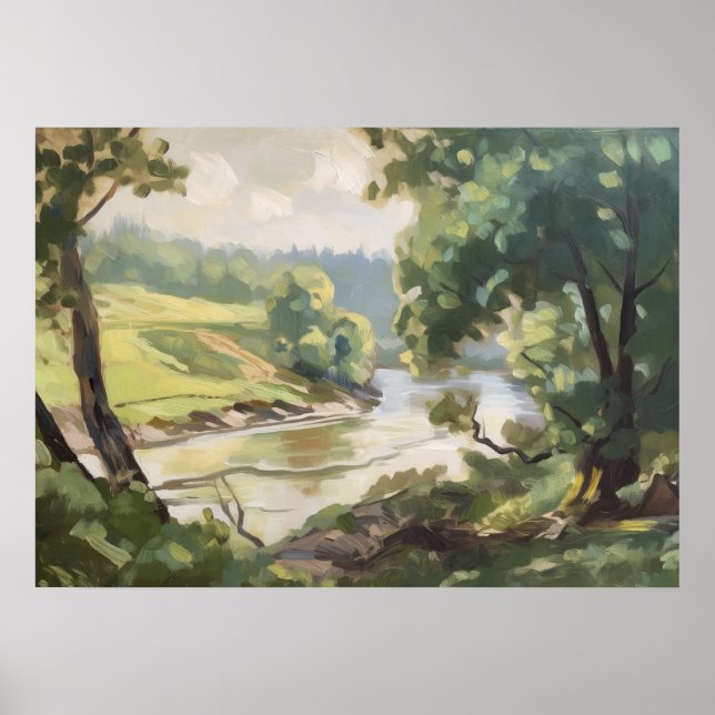 Poster Carpete de Vegetação Verde pelo Riverbank (Frente)