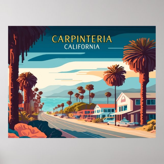 Poster Carpinteria California Sunset Palm Trees Retro (Frente)
