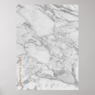Poster Carrara Branca Marble Clássico Dourado Personaliza