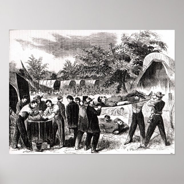 Pôster Carregando dos feridos após o Antietam (Frente)