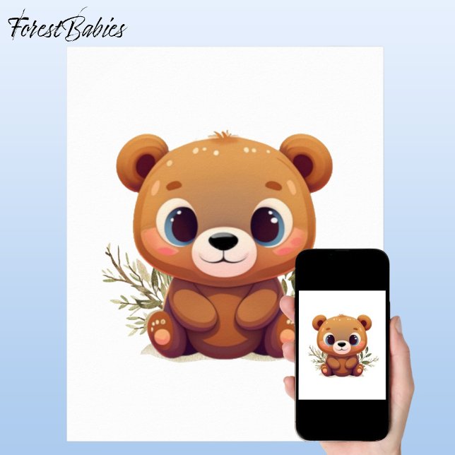Poster Carrinho Branco-Cinto-Cachorro-Cachorro 🧸 (Teddy Bear 🐻 Cute ForestBabies White Baby Woodland Animal Poster)
