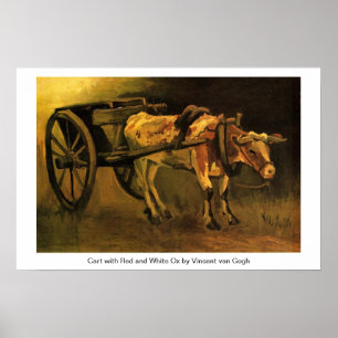 Pôster Carrinho com Ox Vermelho e Branco de Van Gogh.