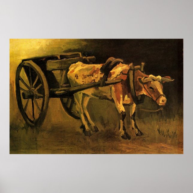 Poster Carrinho com Ox Vermelho e Branco de Van Gogh. (Frente)