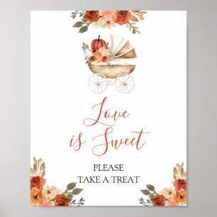Poster Carrinho de Abóbora Floral Chás de Bebê O Amor é D
