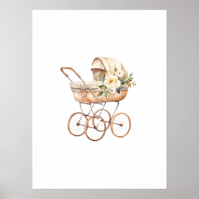 Poster Carrinho de Bebê Antigo com Buquê Floral (Frente)