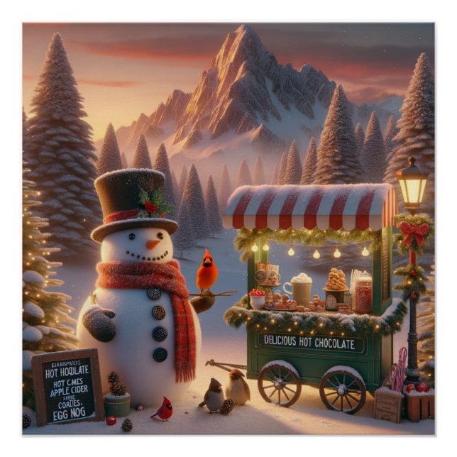 Pôster Carrinho de Chocolate Quente do Boneco de Neve do  (Frente)