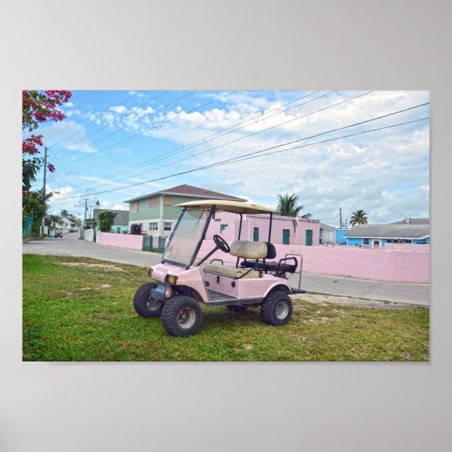 Poster Carrinho de Golfe Rosa nas Bahamas (Frente)