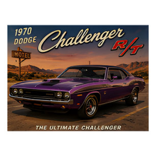 Pôster Carro Americano Clássico Dodge Challenger R/T 1970