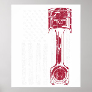 Poster Carro Americano com Pistão da Bandeira Americana