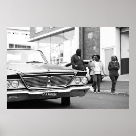 Poster Carro Antigo Preto E Branco Monocromático Pessoas 