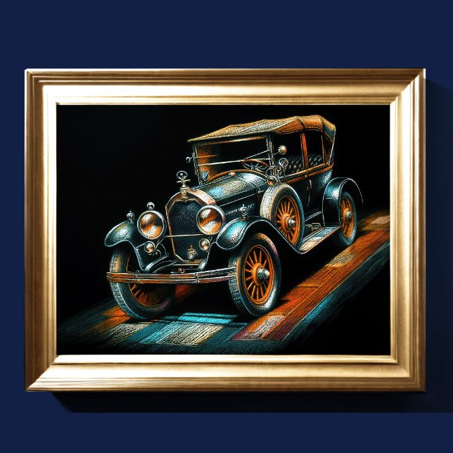 Poster Carro Antiquado de Desenho do Pastel do duro (Criador carregado)