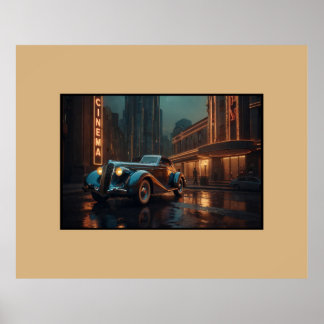 Poster Carro Art Déco Vintage no Cinema Arte de Parede Po