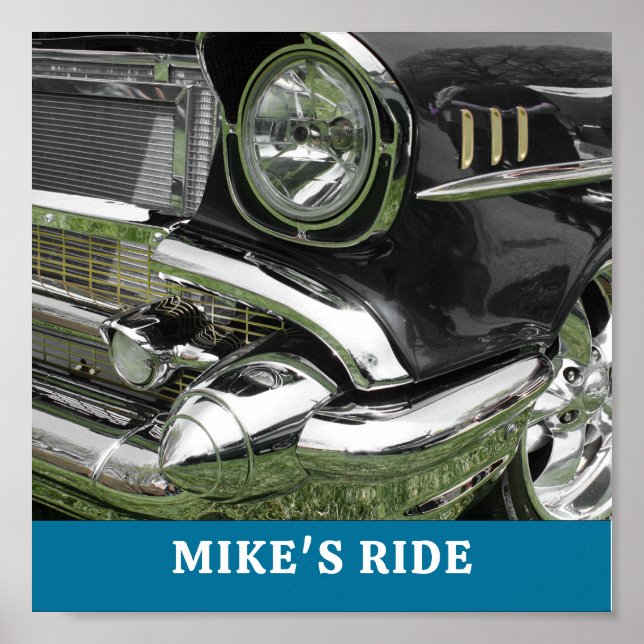 Poster Carro Chevy Black 1957, Nome/Mensagem, Sua Foto/Ar (Frente)