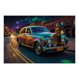 Pôster Carro Clássico de Motor de Gravidade Steampunk