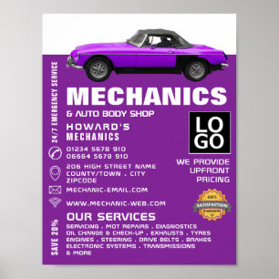 Poster Carro Clássico, Mecânico Automático e Reparo Publi
