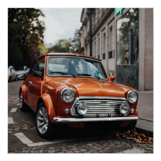 Pôster Carro Clássico Mini Cooper Laranja Poster brilhant (Frente)