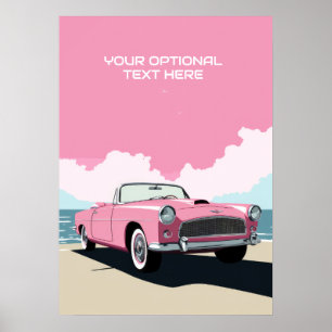 Poster Carro Clássico Rosa de Texto Personalizado