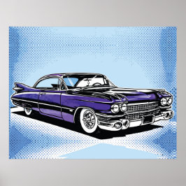 Poster Carro Clássico Roxo Retro em Arte Pop Lateral