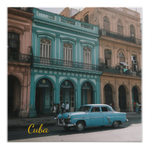 Pôster Carro Clássico Turquesa Antigo Havana Cuba Colonia