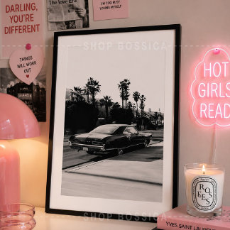 Poster Carro Clássico Vintage Retro Preto e Branco