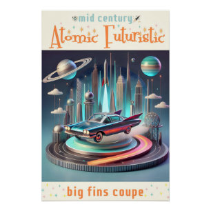 Pôster Carro Coupe de Grandes Aleta Futurista Atômica