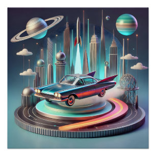 Pôster Carro Coupe de Grandes Aleta Futurístico Atômico