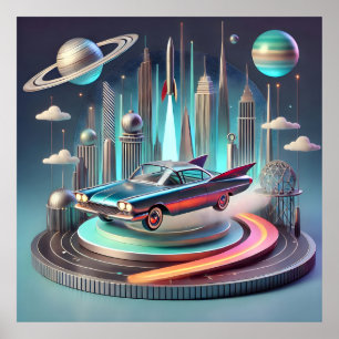 Poster Carro Coupe de Grandes Aleta Futurístico Atômico