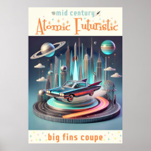 Poster Carro Coupe de Grandes Barbatanas Futurísticas Atô