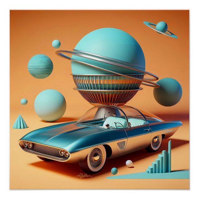 Pôster Carro Cruiser com Vista Celeste Futurística Atômic (Frente)