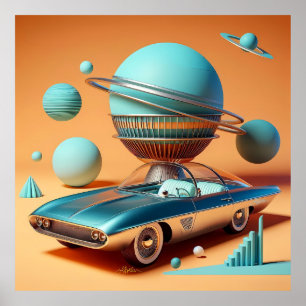 Poster Carro Cruiser de Visão Aérea Futurística Atômica
