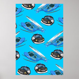 Poster Carro da polícia e helicóptero