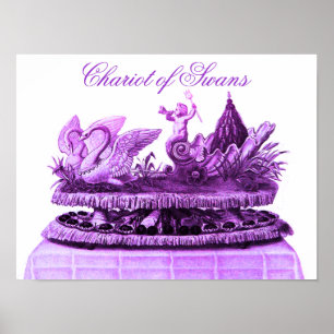 PÔSTER CARRO DE CISNES ROXO ANTIGO E CUPCAKES