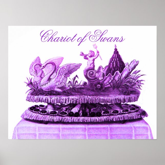 PÔSTER CARRO DE CISNES ROXO ANTIGO E CUPCAKES (Frente)