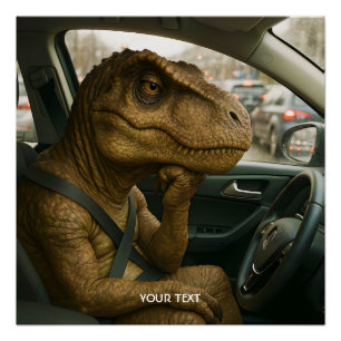 Pôster Carro de Condução de Dinossauro Fantasy Cute