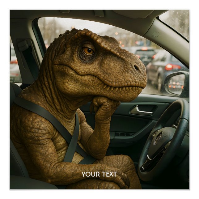 Pôster Carro de Condução de Dinossauro Fantasy Cute (Frente)